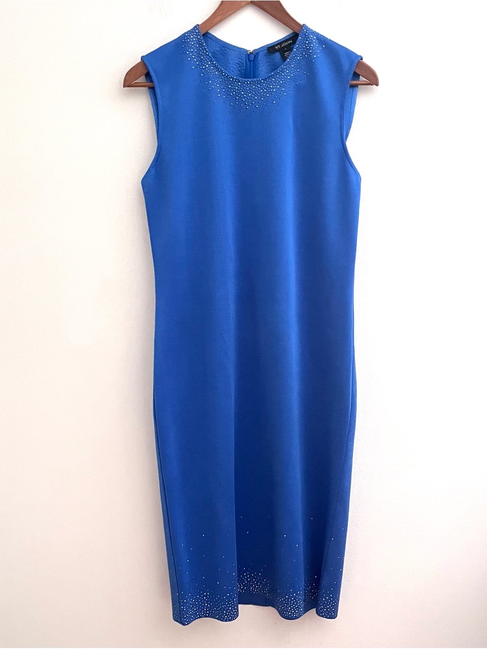 St. John Sleeveless Knit Dress Size 10 Cobalt Blue Embellished Midi